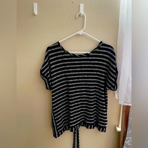 A new day women’s short sleeve, blue striped open back tie, back shirt-lg